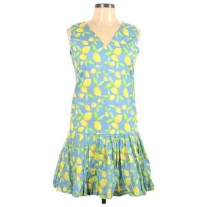 BROOKE WRIGHT Lemon Print Drop Waist Pleated Cotton Dress